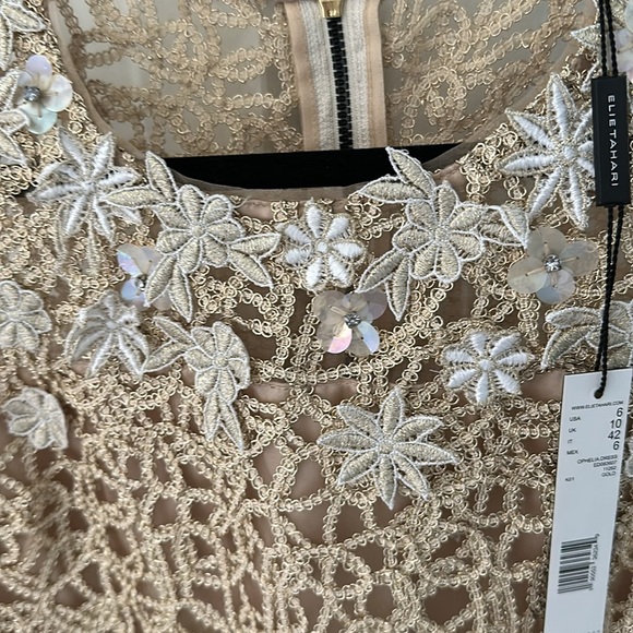 NWT Elie Tahari Gold Crochet Lace Dress - Picture 3 of 4